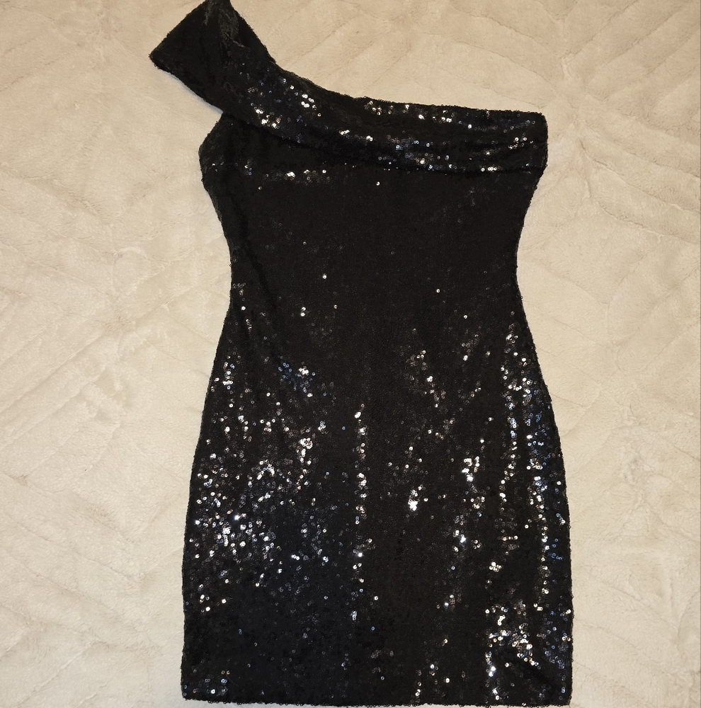B Darlin Black Sequin One-Shoulder Dress